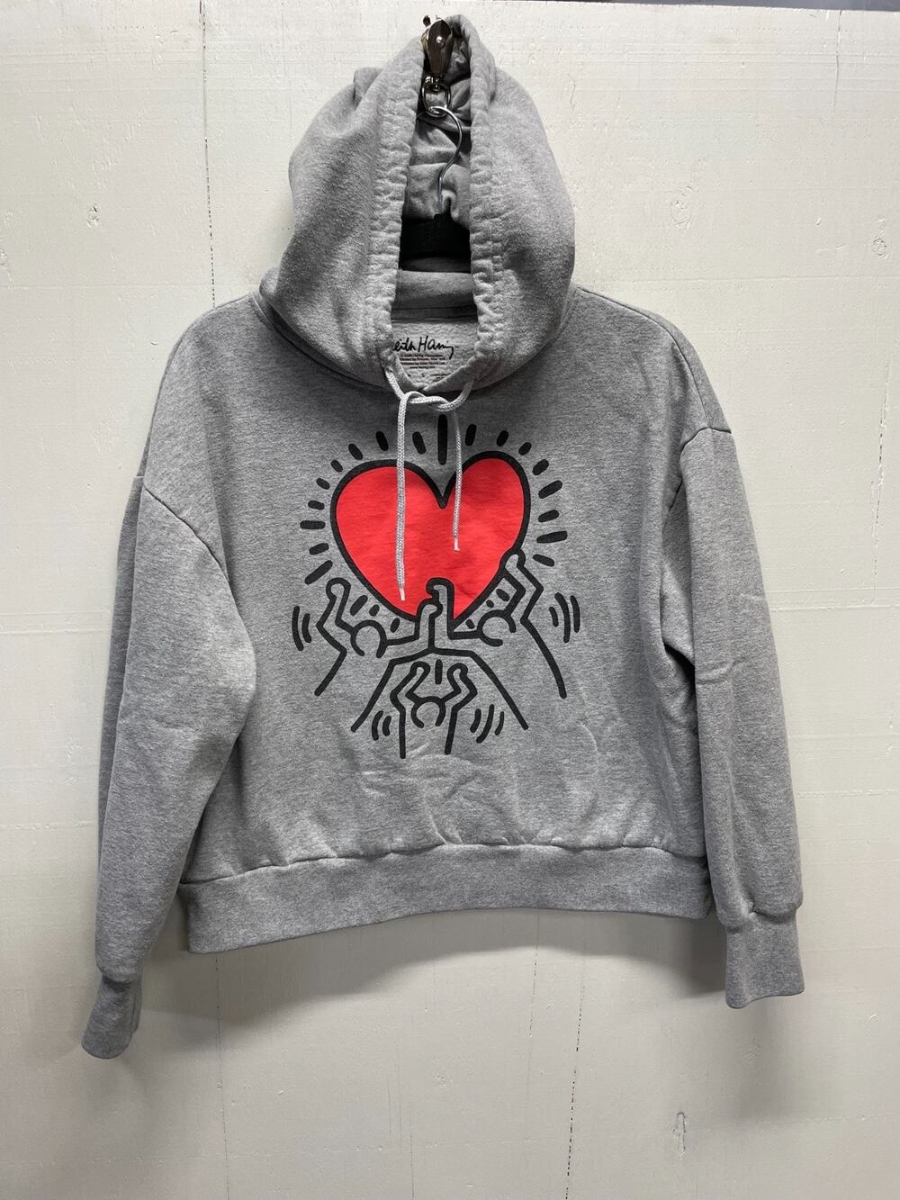 Keith Haring Women's Hoodie Dancing Heart Design Size Small Cropped